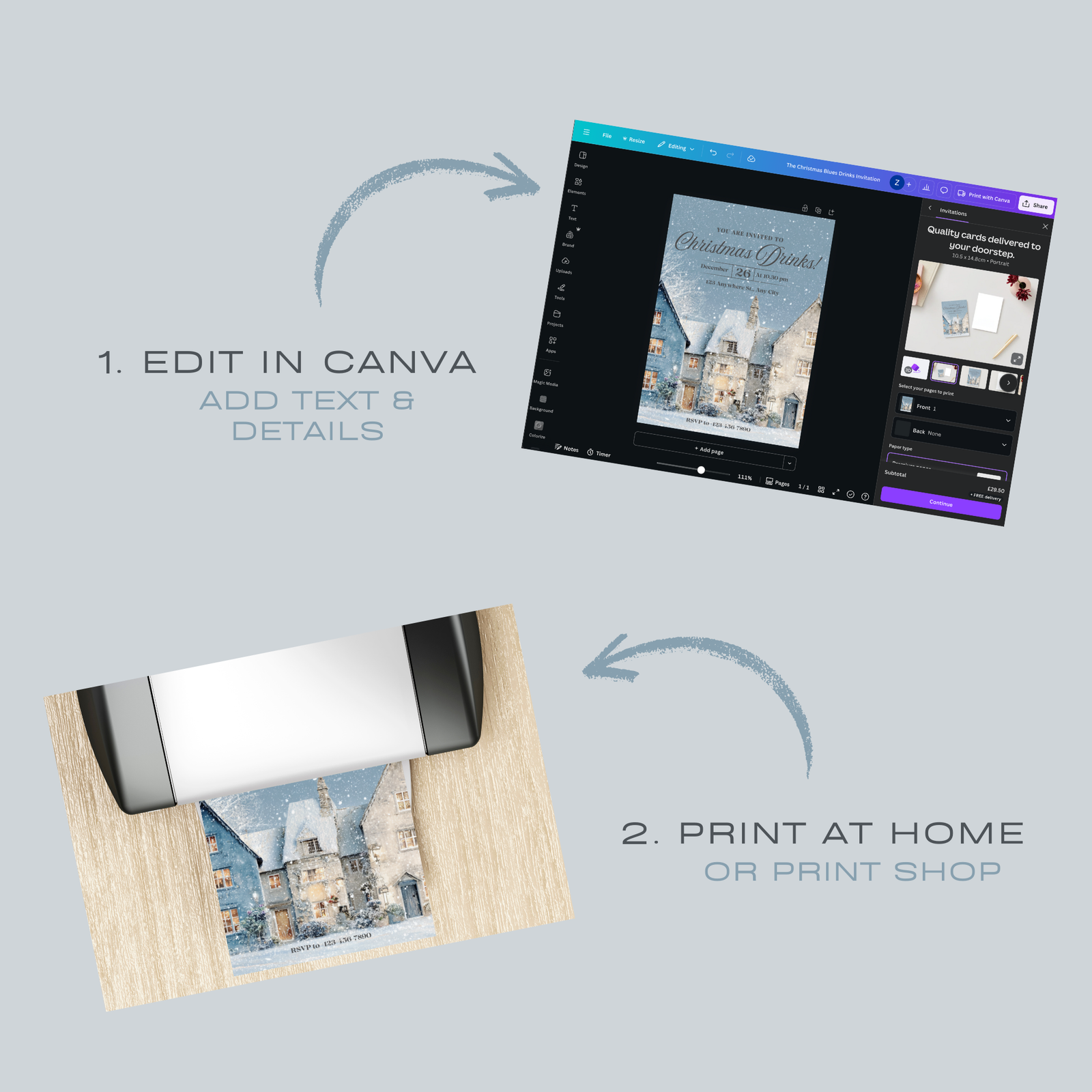 The Christmas Blues Drinks Invitation edit in Canva