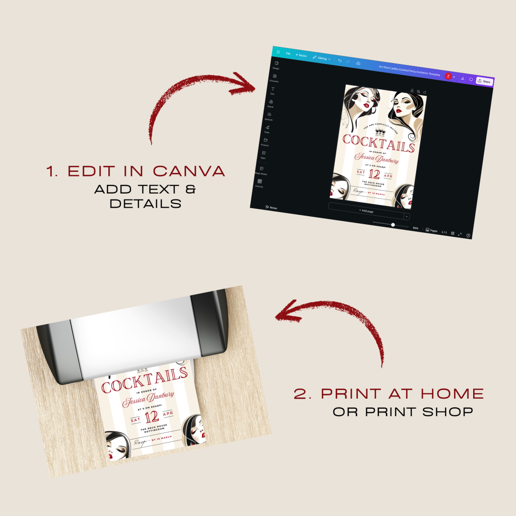 Art Deco Ladies Cocktail Party Invitation Print at Home Art Deco Ladies Cocktail Party Invitation Print at Home