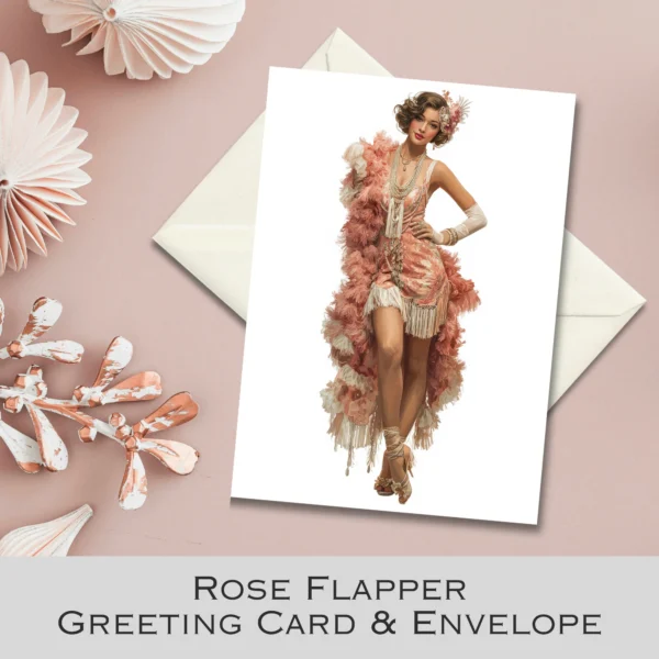 Rose Flapper Vintage 1920s Art Deco Greeting Card and Envelope